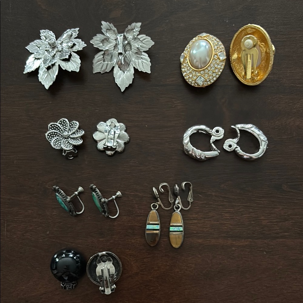7 sets of clip on earrings - costume jewelry